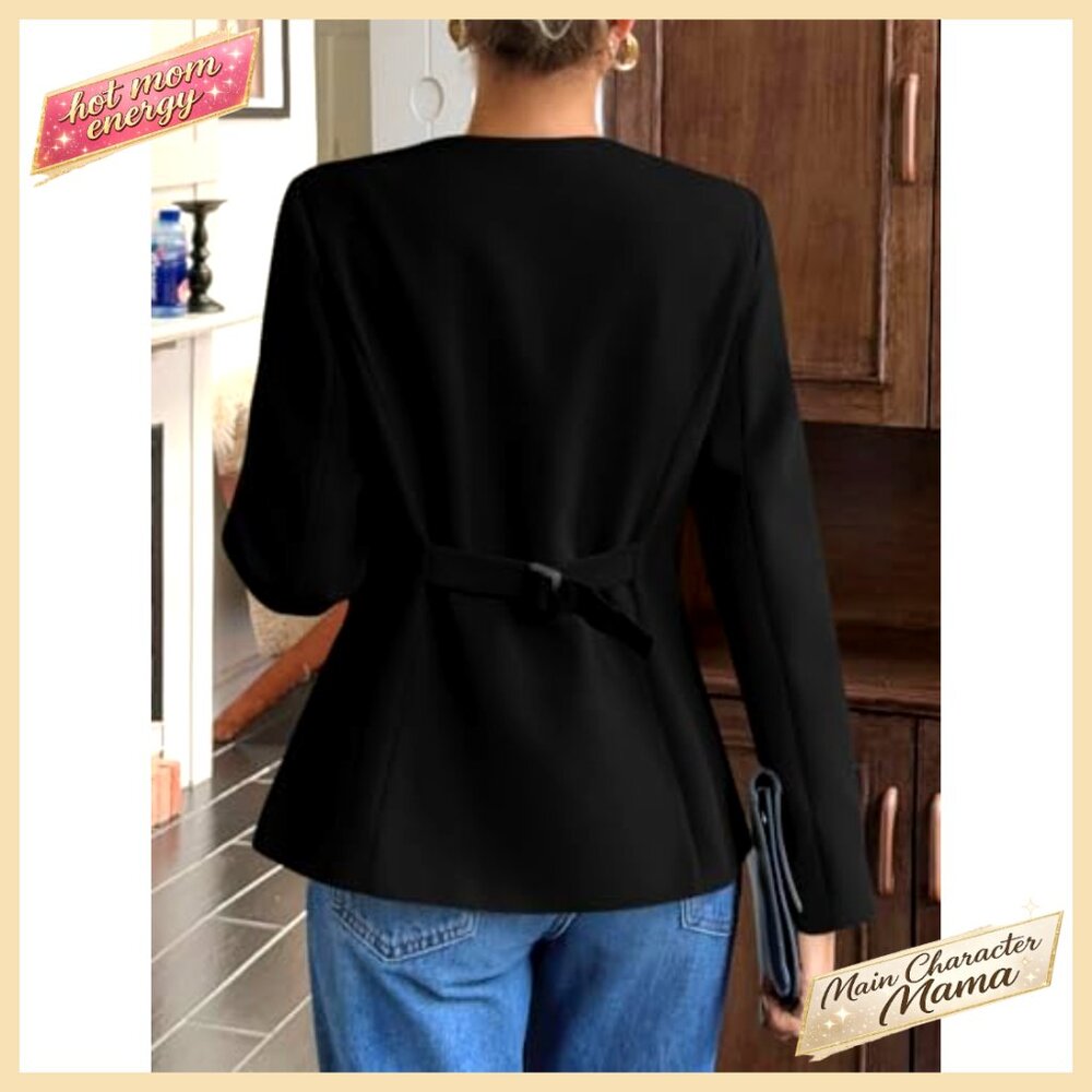 Fitted Collarless Blazer Split Hem Work Office Ja… - image 5